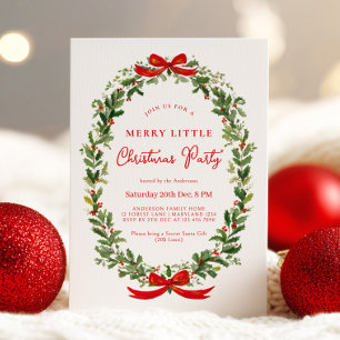 Holiday Party Festive Christmas Wreath Ribbon Invitation