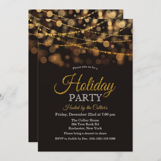Holiday Party Glitter Lights Invitation (Front/Back)