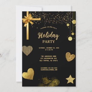Holiday Party Gold And Black  Invitation