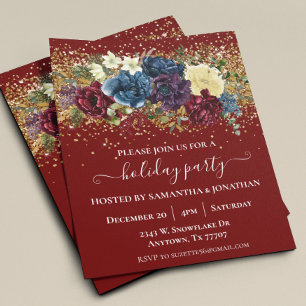 Holiday Party Gold Confetti Winter Floral Flyer