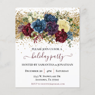 Holiday Party Gold Confetti Winter Floral Flyer