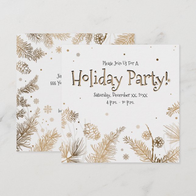 Holiday Party, Gold Pine Combs,  Invitation (Front/Back)