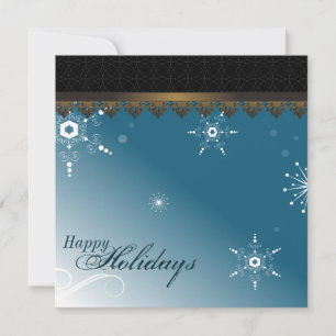 Holiday Party Invitation - Blue & Gold Snow Flakes