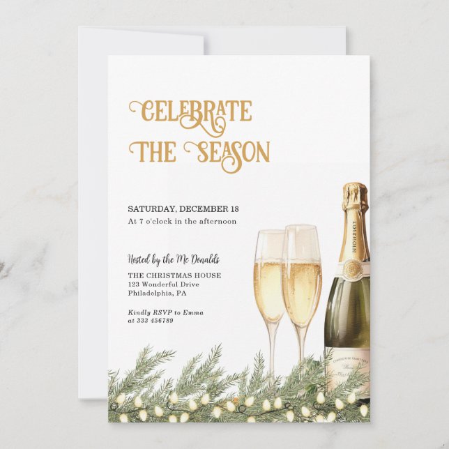 Holiday Party Invitation Bubbly Champagne (Front)