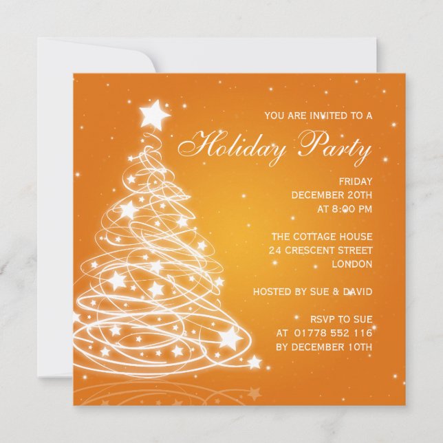 Holiday Party Invitation Christmas Tree Orange (Front)