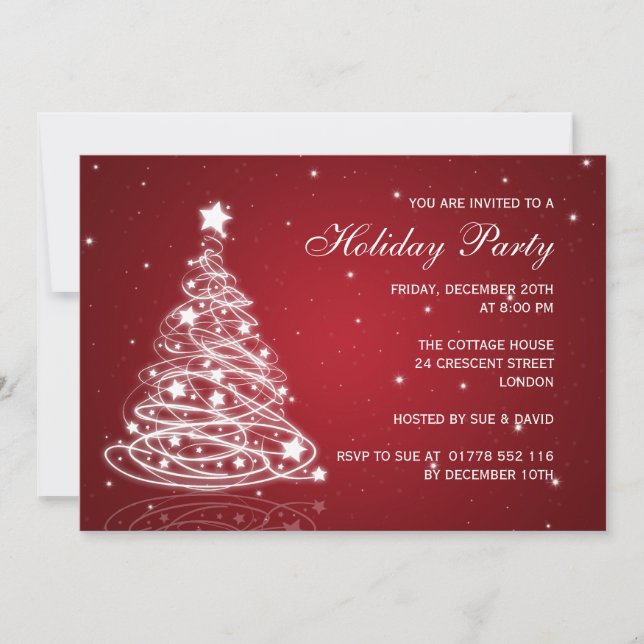 Holiday Party Invitation Christmas Tree Red (Front)