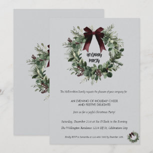 Holiday Party Invitation Elegant Christmas Wreath