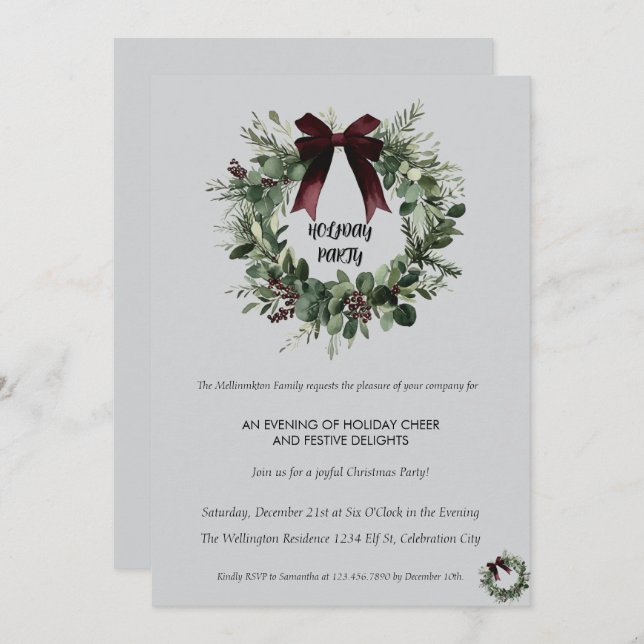 Holiday Party Invitation Elegant Christmas Wreath (Front/Back)