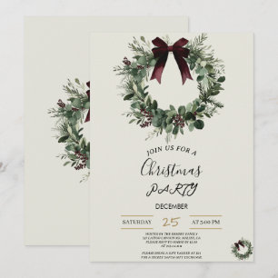 Holiday Party Invitation Elegant Christmas Wreath