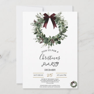 Holiday Party Invitation Elegant Christmas Wreath