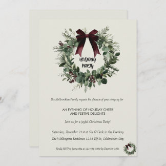 Holiday Party Invitation Elegant Christmas Wreath