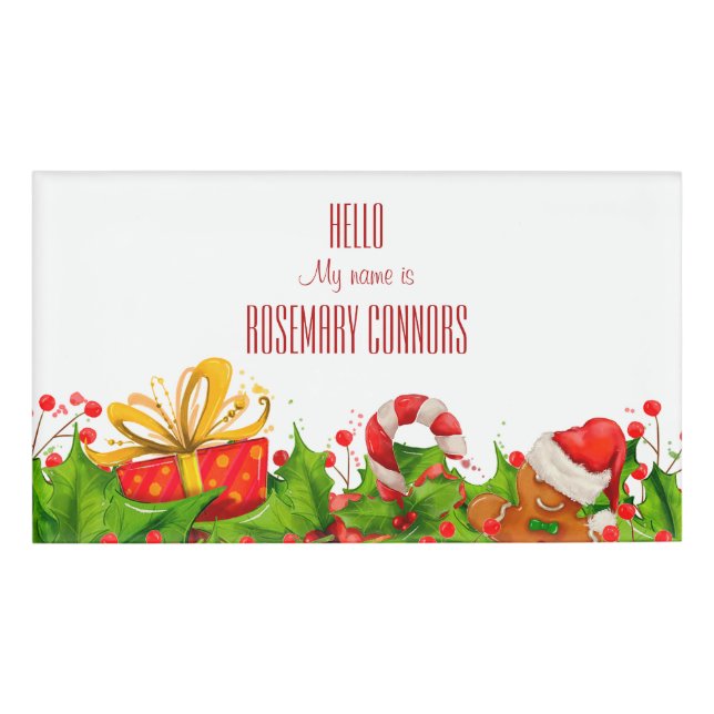 Holiday Party Invitation HELLO name tags (Front)