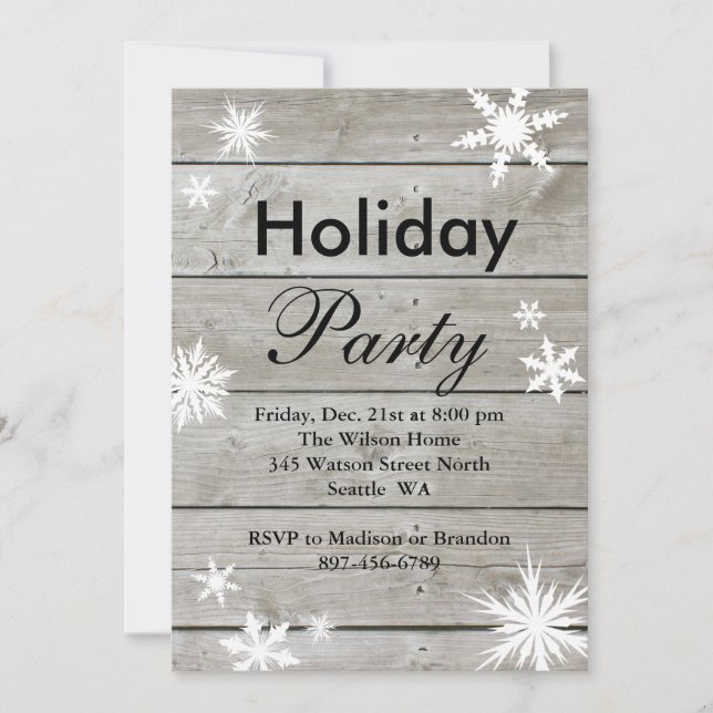 Holiday Party Invitation on Barn Board (Front)