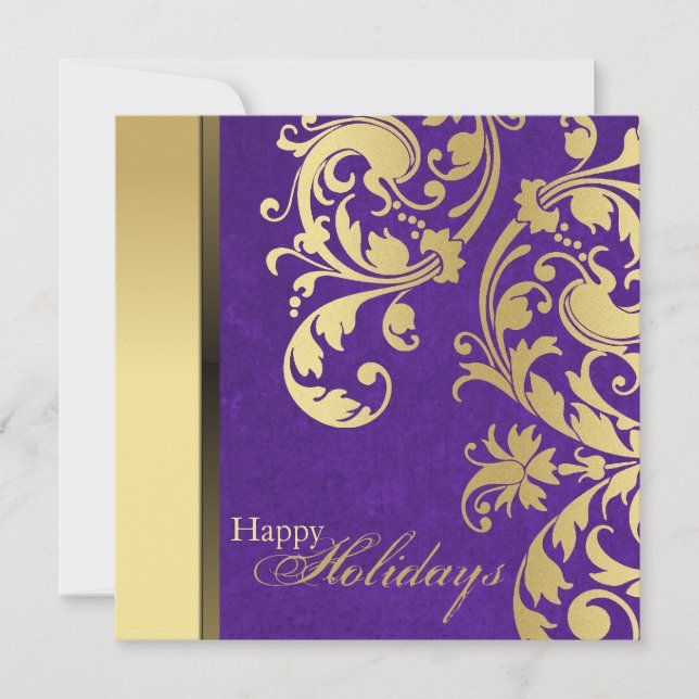 Holiday Party Invitation - Purple & Gold Swirls (Front)