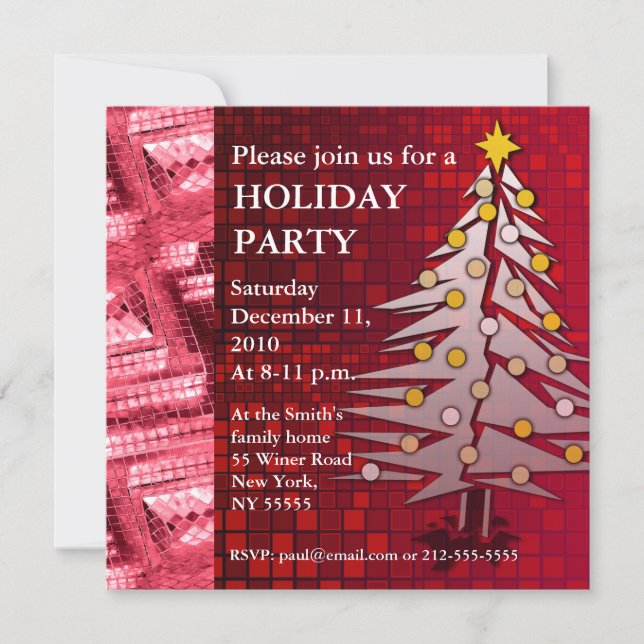 Holiday Party Invitation Ruby Red Christmas Tree (Front)