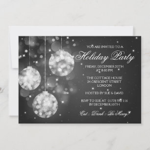 Holiday Party Invitation Sparkling Baubles Black