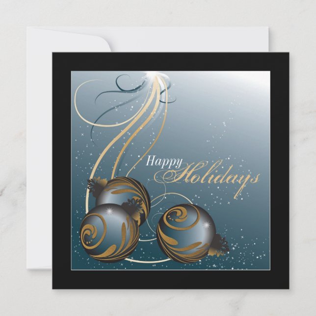 Holiday Party Invitation - Teal & Gold Ornaments (Front)