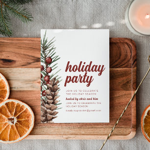 Holiday Party Invitation With Greens Berries