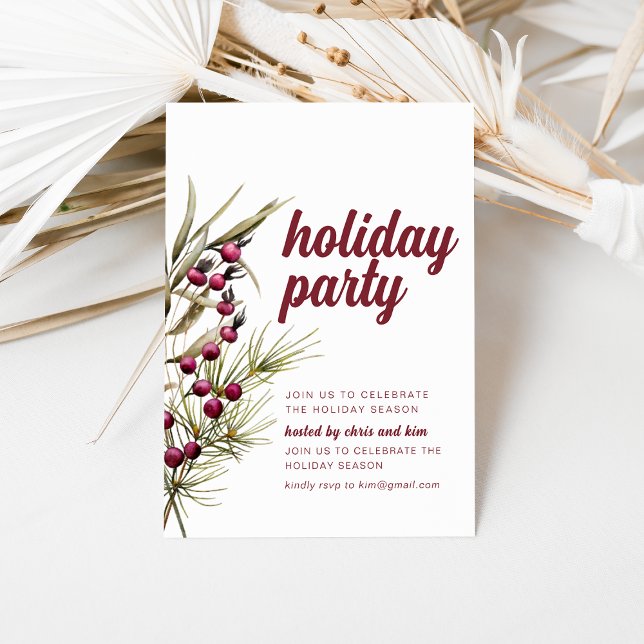 Holiday Party Invitation With Greens Berries (Creator Uploaded)