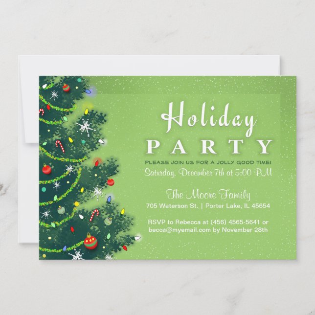 Holiday Party Invite - Green Christmas Tree (Front)