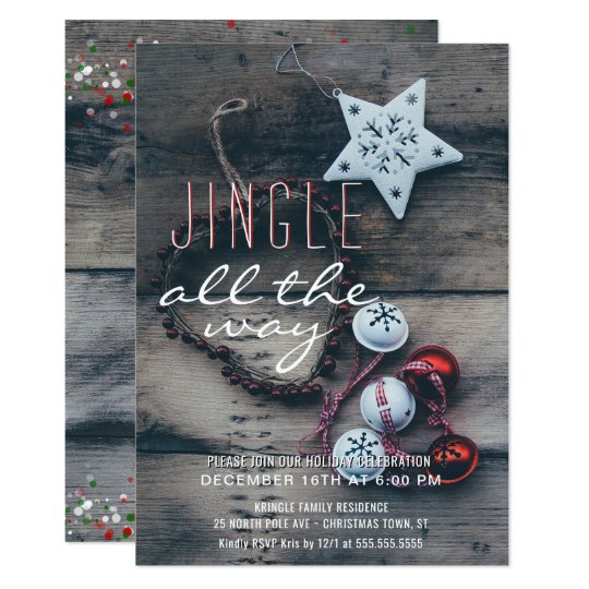 Holiday Party Jingle All the Way Rustic Wood Card