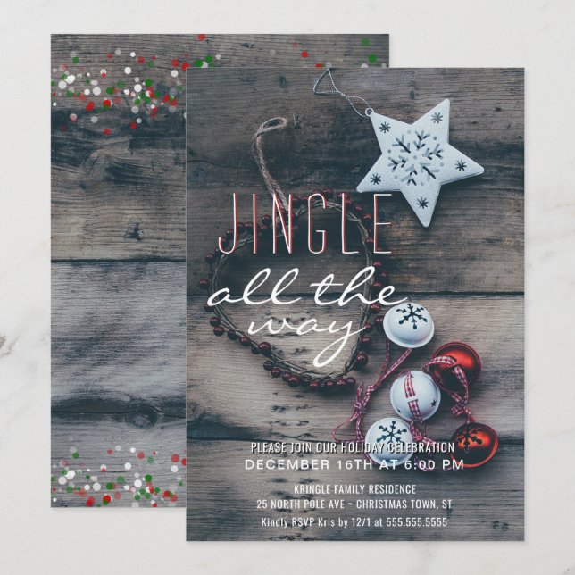 Holiday Party Jingle All the Way Rustic Wood Invitation (Front/Back)