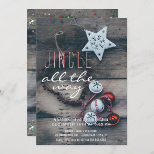 Holiday Party Jingle All the Way Rustic Wood Invitation