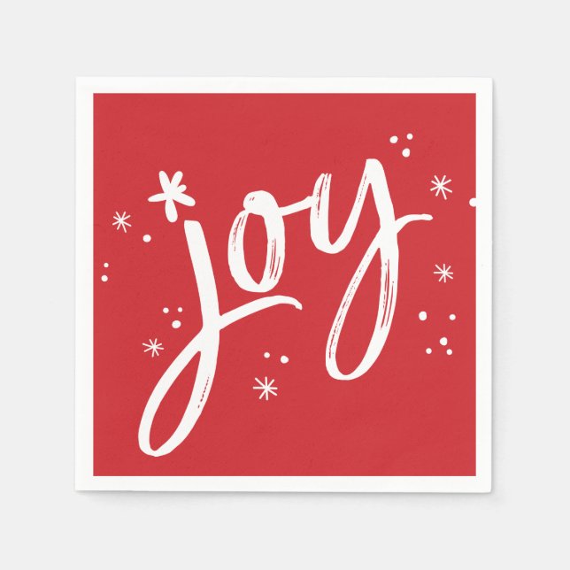 HOLIDAY PARTY joy script red fun white sparkles Napkin (Front)