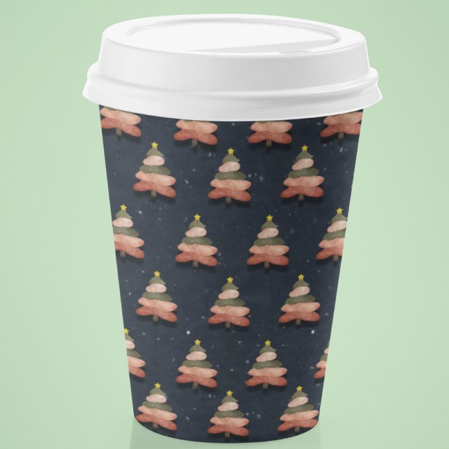 Holiday Party Midnight Blue Christmas Tree Design Paper Cups (Creator Uploaded)