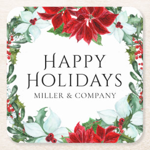 Holiday Party Modern Corporate Christmas Square Paper Coaster
