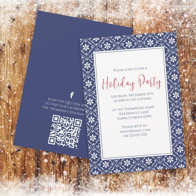 Holiday Party Navy Blue Snowflake Invitation (Creator Uploaded)