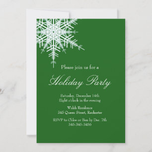 Holiday Party Offset Snowy Green Invitation
