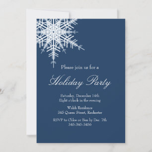 Holiday Party Offset Snowy Navy Invitation