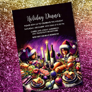 Holiday Party Pastel Drawing Purple Funny Invitation