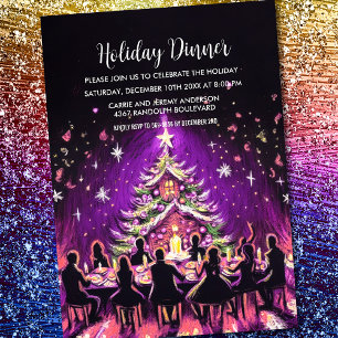 Holiday Party Pastel Drawing Purple Invitation