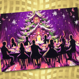 Holiday Party Pastel Drawing Purple Invitation
