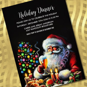 Holiday Party Pastel Drawing Santa Invitation