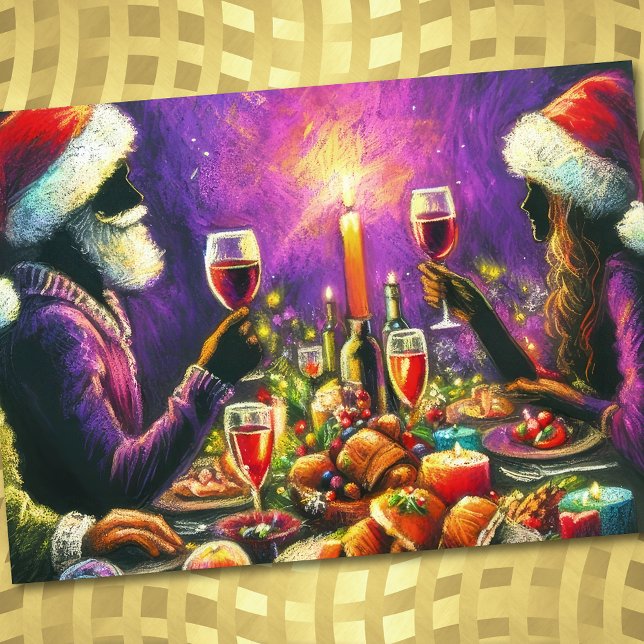 Holiday Party Pastel Drawing Santa Purple Invitation (Creator Uploaded)