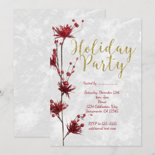 Holiday Party Red Floral Berry Elegant Invitations