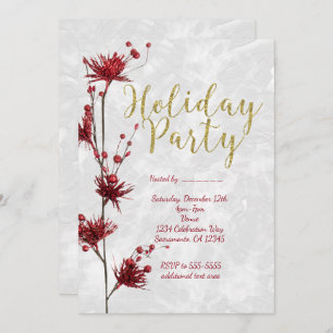 Holiday Party Red Floral Berry Elegant Invitations