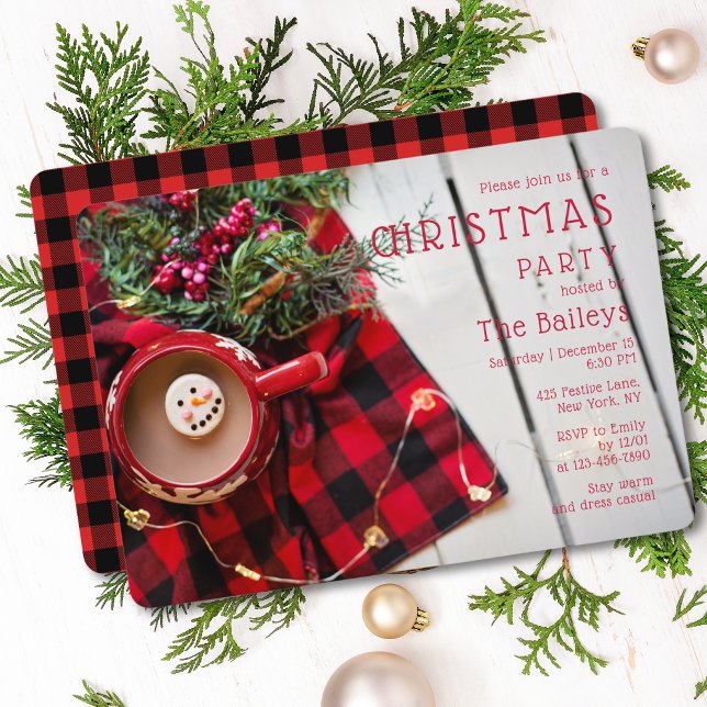 Holiday Party Red Plaid Hot Chocolate | Christmas Invitation (Creator Uploaded)