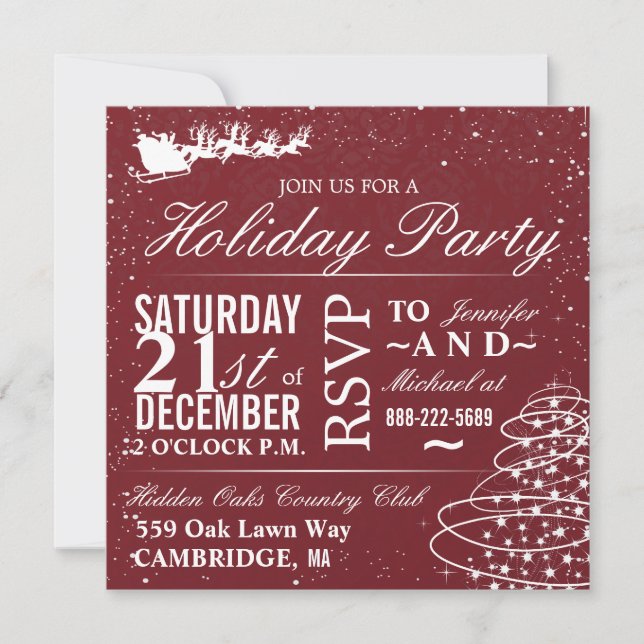 Holiday Party Santa Sleigh Christmas Party Invites (Front)