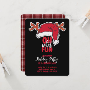 Holiday Party Santa's Hat And Plaid Pattern Card