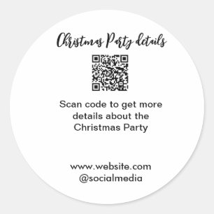 Holiday party Scan QR code details website social  Classic Round Sticker