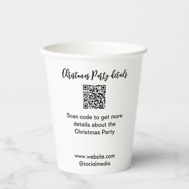 Holiday party Scan QR code details website social  Paper Cups (Front)