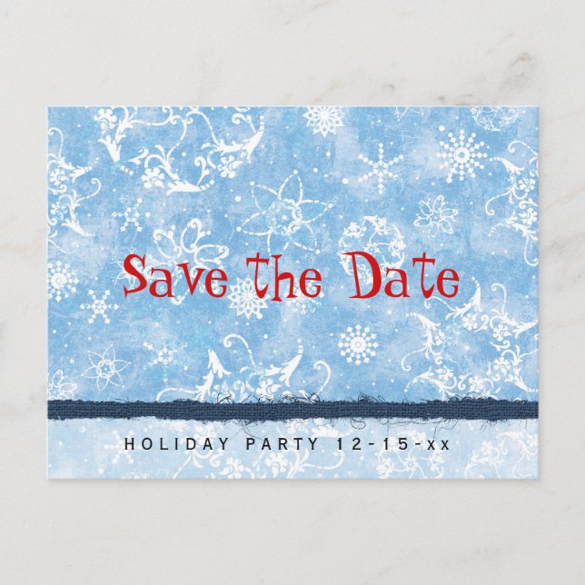 Holiday Party Snowflakes Save the Date Announcement Postcard (Front)