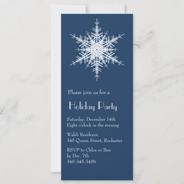 Holiday Party Snowy Navy Snowflake Invitation (Front)