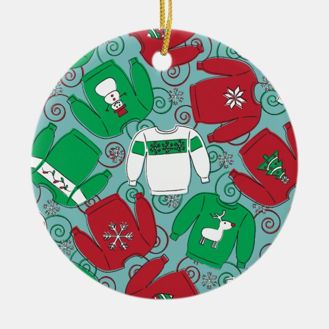 Holiday Party Sweaters Ceramic Ornament (Front)
