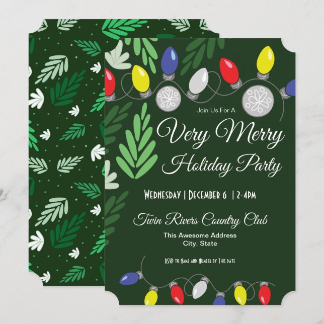 Holiday Party Very Merry Coloured Holiday Lights Invitation (Front/Back)