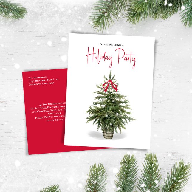Holiday Party Watercolor Christmas Tree (Classic Holiday Party invitation postcard. )